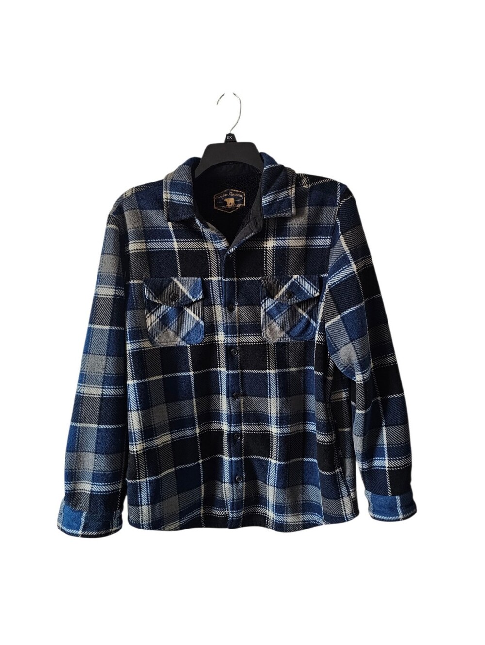 Freedom Foundry Mens Super Plush Shirt Jacket Large Black Blue Plaid Fleece Line